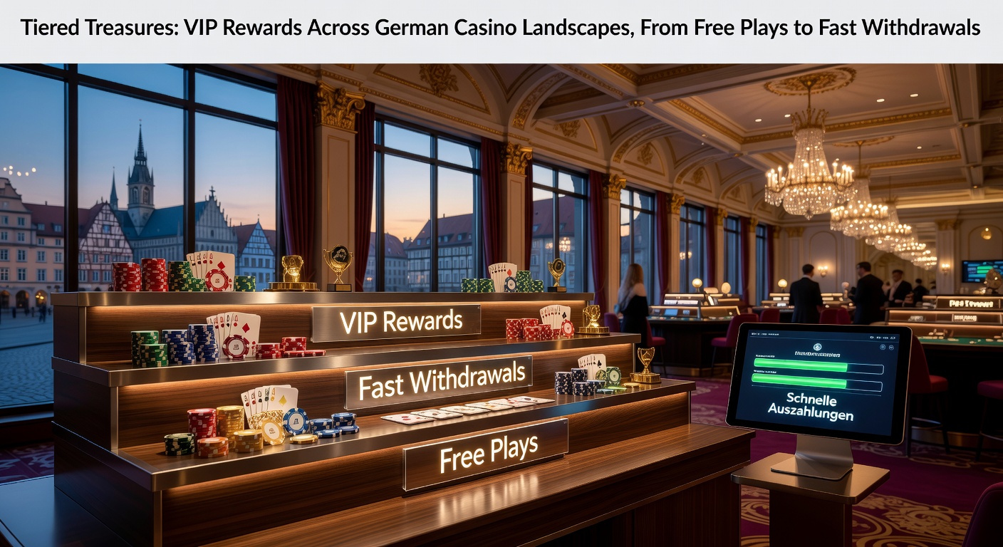 Grafik eines mehrstufigen VIP-Treppenaufstiegs in einem Casino, mit Symbolen für Freispiele, Cashback und exklusive Boni